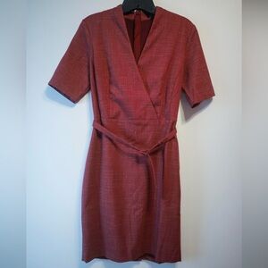 Belted Burgundy Red Midi Wrap Pencil Dress